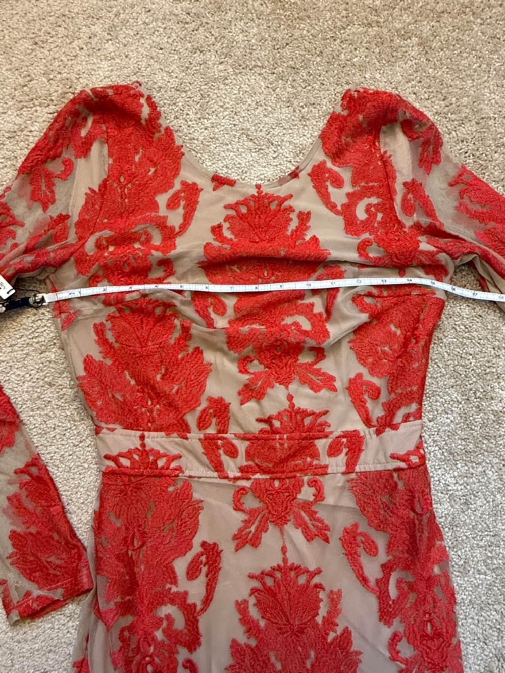 For Love & Lemons San Marcos Mini Dress Red Embroidered Nude Illusion Size Small - Picture 7 of 13